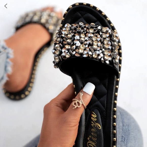 NWOT Sparkle Chunky Sequin & Rhinestone Sandals - Picture 6 of 9